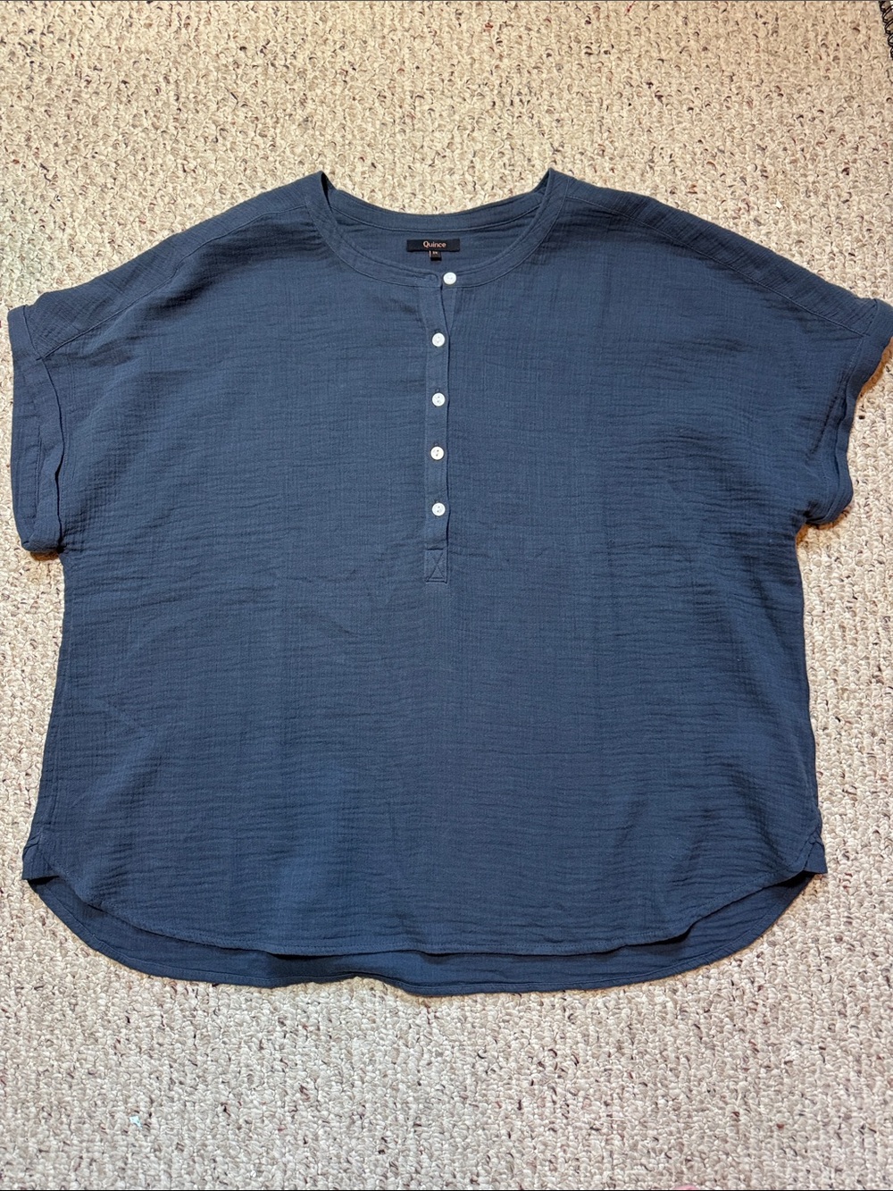 Quince 100% Cotton Gauze Roll Sleeve Shirt Indigo Blue Women’s 2XL